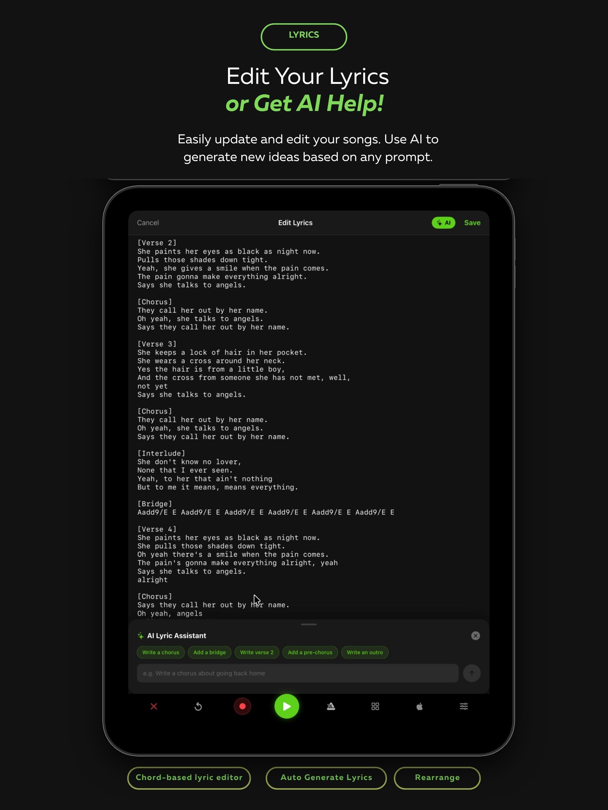 Lyrics editor